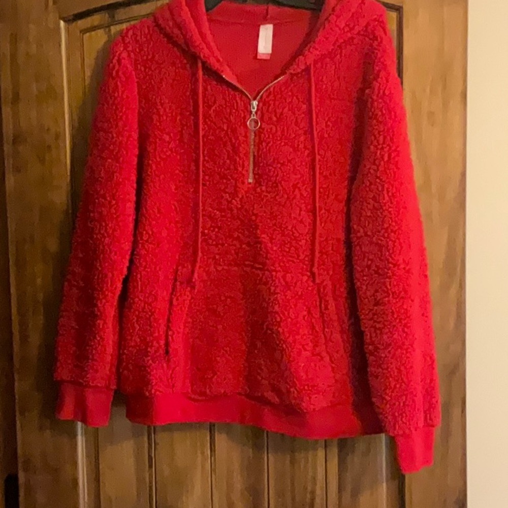 Red Oversized Long Sleeve Hoodie